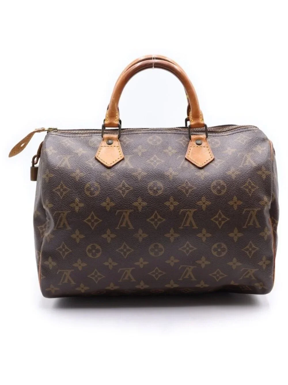 Louis Vuitton Monogram Speedy 25 Boston Bag Brown Leather Gold